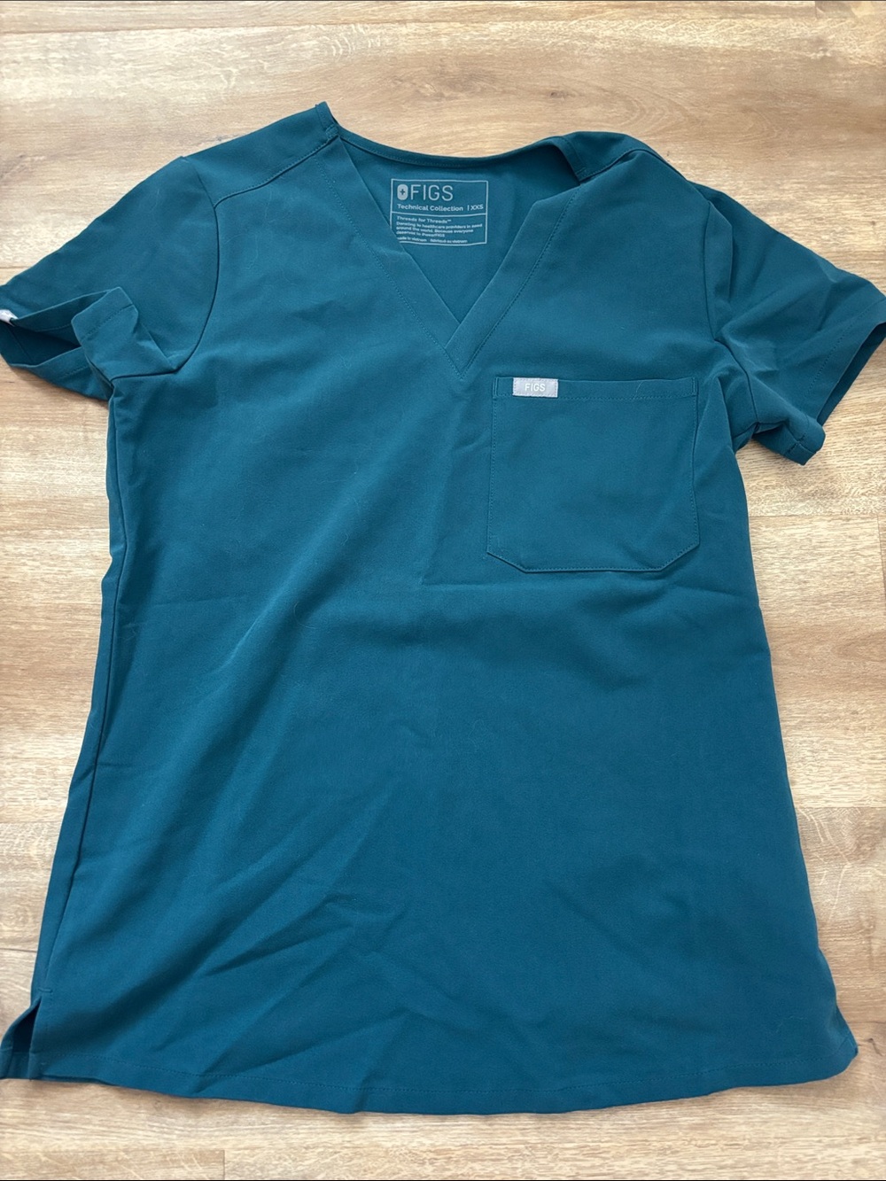 FIGS Teal V-Neck Scrub Top with Chest Pocket